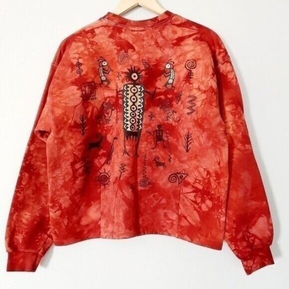 Kokopelli Tie-dye Sweatshirt Full-zip Jacket w/ Tribal print Sz M - Picture 4 of 10